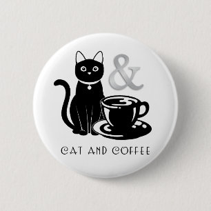 Badge Rond 5 Cm Cute Amoureux des chats Lover café noir et blanc