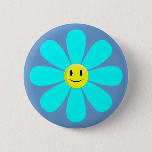Badge Rond 5 Cm Cute Aqua Smiling Daisy (Devant)