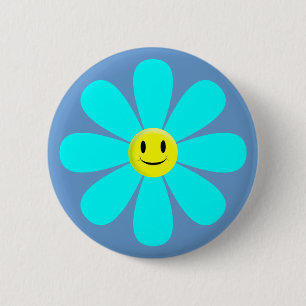 Badge Rond 5 Cm Cute Aqua Smiling Daisy