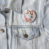 Badge Rond 5 Cm Cute Aquarelle Kitten avec Floral (En situation)