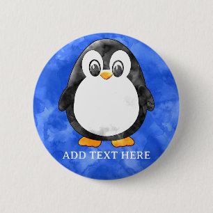 Badge Rond 5 Cm Cute Aquarelle Pingouin bleu