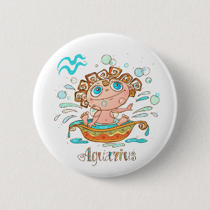 Badge Rond 5 Cm Cute Aquarius Bain Splashing