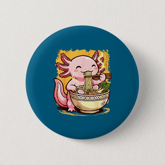 Badge Rond 5 Cm Cute Axolotl Eats Ramen Noodles Axolotls Ramen  (Devant)