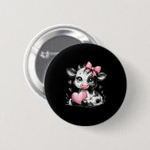 Badge Rond 5 Cm Cute Baby Cow With Nk Coquette Bow Holding Heart (Devant & derrière)