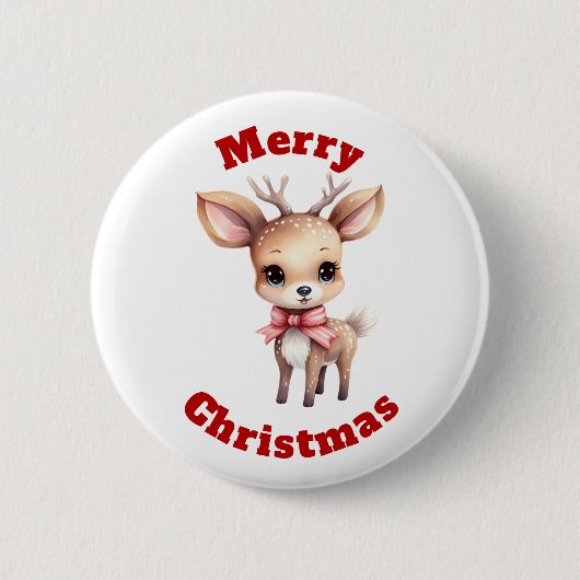 Badge Rond 5 Cm Cute Baby Deer Cartoon Merry Christmas  (Devant)