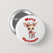 Badge Rond 5 Cm Cute Baby Deer Cartoon Merry Christmas  (Devant & derrière)