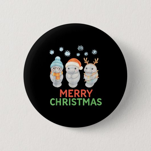 Badge Rond 5 Cm Cute Baby Manatee Santa Reindeer Christmas Manatee (Devant)