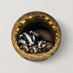 Badge Rond 5 Cm Cute Badger Family Napping
