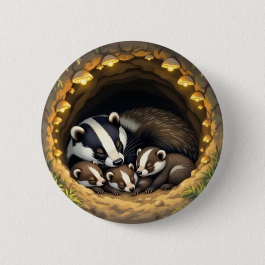 Badge Rond 5 Cm Cute Badger Family Napping (Devant)