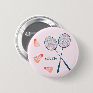 Badge Rond 5 Cm Cute Badminton Birdie Racquet CUSTOM Retro