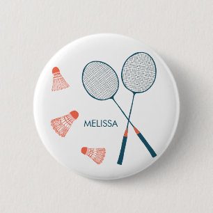 Badge Rond 5 Cm Cute Badminton Birdie Racquet CUSTOM Retro