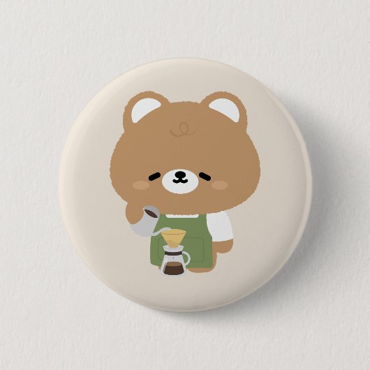 Badge Rond 5 Cm Cute Bear Barista (Devant)