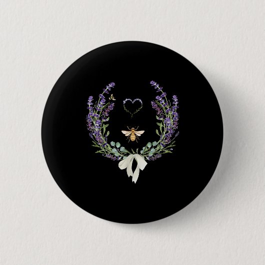 Badge Rond 5 Cm Cute Bee Bow Lavender Flower Heart Botanical Natur (Devant)