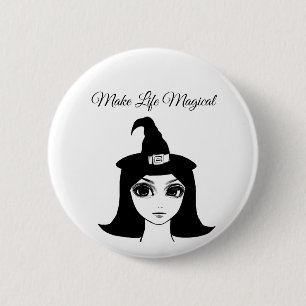 Badge Rond 5 Cm cute big eye witch girl fantasy fairytale art
