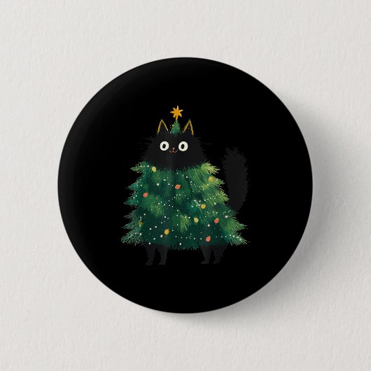 Badge Rond 5 Cm Cute Black Cat Christmas Tree Funny Kitten Lover X (Devant)