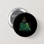 Badge Rond 5 Cm Cute Black Cat Christmas Tree Funny Kitten Lover X (Devant & derrière)