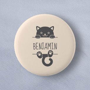 Badge Rond 5 Cm Cute Black Cat Pékin derrière Nom Personnalisé