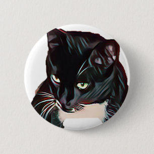 Badge Rond 5 Cm Cute Black White Cat Cartoon