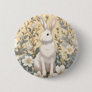 Badge Rond 5 Cm Cute Blanc Bunny Pastel Jaune Floral