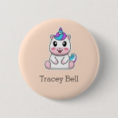 Badge Rond 5 Cm Cute blanc licorne rose (Devant)