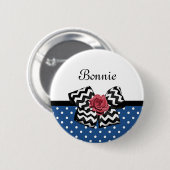 Badge Rond 5 Cm Cute Bleu Pois Rouge Rose Chevron Bow et nom (Devant & derrière)