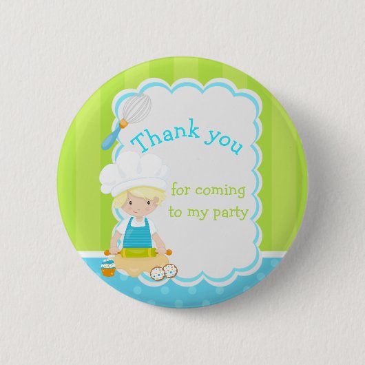 Badge Rond 5 Cm Cute Blonde Boy Baking "Merci pour venir" (Devant)