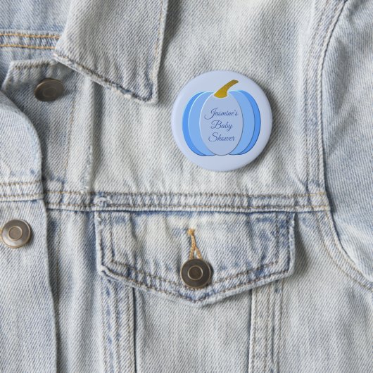 Badge Rond 5 Cm Cute Blue Baby Boy Citrouille Baby shower personna (En situation)