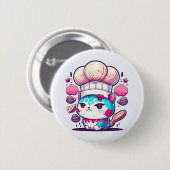 Badge Rond 5 Cm Cute boulangère Chef Chat Kitten avec pain | (Devant & derrière)