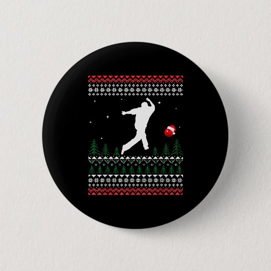 Badge Rond 5 Cm Cute Bowling Player Santa Claus Hat Ugly Christmas (Devant)