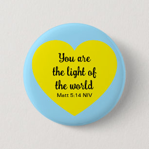 Badge Rond 5 Cm Cute Bright Yellow Heart Lumière du monde Bleu