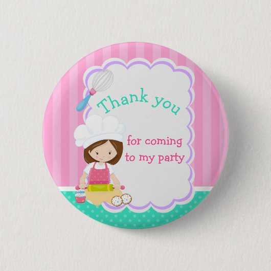 Badge Rond 5 Cm Cute Brunette Fille Baking Anniversaire (Devant)