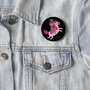 Badge Rond 5 Cm Cute Brunette Haired Girl équitation sur une licor
