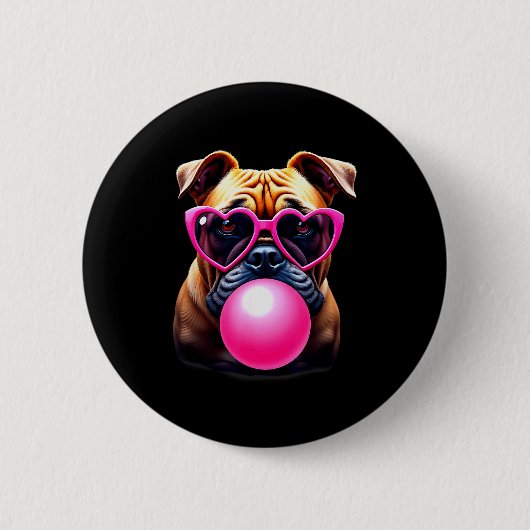 Badge Rond 5 Cm Cute Bulldog Blowing Bubble Gum (Devant)