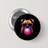 Badge Rond 5 Cm Cute Bulldog Blowing Bubble Gum (Devant & derrière)