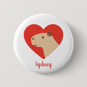 Badge Rond 5 Cm Cute Capybara Amour Coeur Minimaliste Animal
