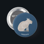 Badge Rond 5 Cm Cute Capybara Personnalisé<br><div class="desc">Un capybara amusant sur un arrière - plan vert turquoise pour les amoureux des animaux et de la faune. Art original de Nic Squirrell. Modifiez ou supprimez le texte du nom à personnaliser.</div>