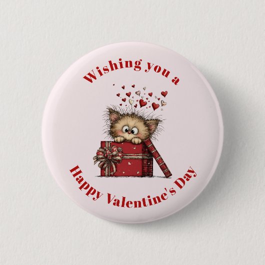 Badge Rond 5 Cm Cute Cartoon Kitten with Hearts Valentine's Day (Devant)