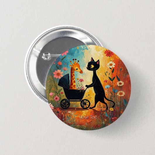 Badge Rond 5 Cm Cute Cat Giraffe Button (Devant & derrière)