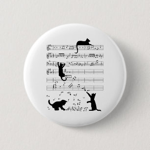 Badge Rond 5 Cm Cute Cat Kitty Playing Music Note Clef