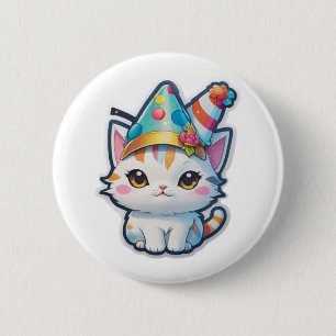 Badge Rond 5 Cm Cute cat organise une fête du Nouvel An