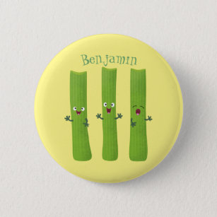 Badge Rond 5 Cm Cute céleri bâtons trio caricature légumes