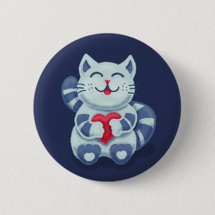 Badge Rond 5 Cm Cute chat Blue Valentine Enfants