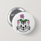 Badge Rond 5 Cm Cute chat caricature avec une fleur sur la tête (Devant & derrière)