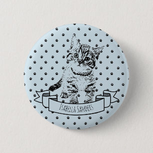 Badge Rond 5 Cm Cute chat chaton   empreinte de patte tout-en-un s
