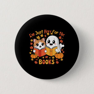Badge Rond 5 Cm Cute Chat Et Fantôme Lecture Halloween Livres Scèn