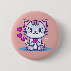 Badge Rond 5 Cm Cute Chat Kitten avec Coeurs Valentine Inspiré  