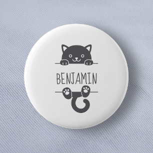 Badge Rond 5 Cm Cute Chat Noir Pékin derrière Nom Personnalisé 2