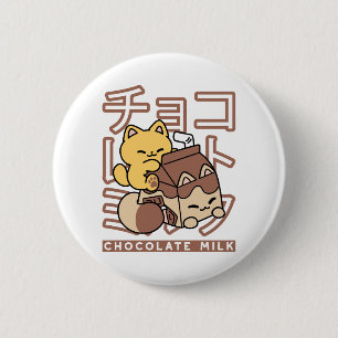 Badge Rond 5 Cm Cute Chat Riding Chocolat Lait Carton Kawaii Art