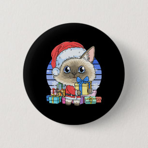 Badge Rond 5 Cm Cute chat siamois Santa Claus Noël Noël Noël Noël