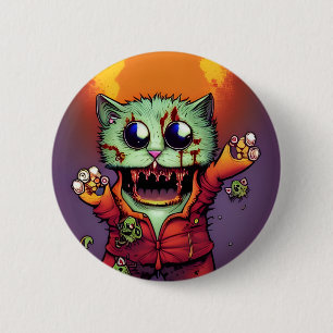 Badge Rond 5 Cm Cute chat Zombie